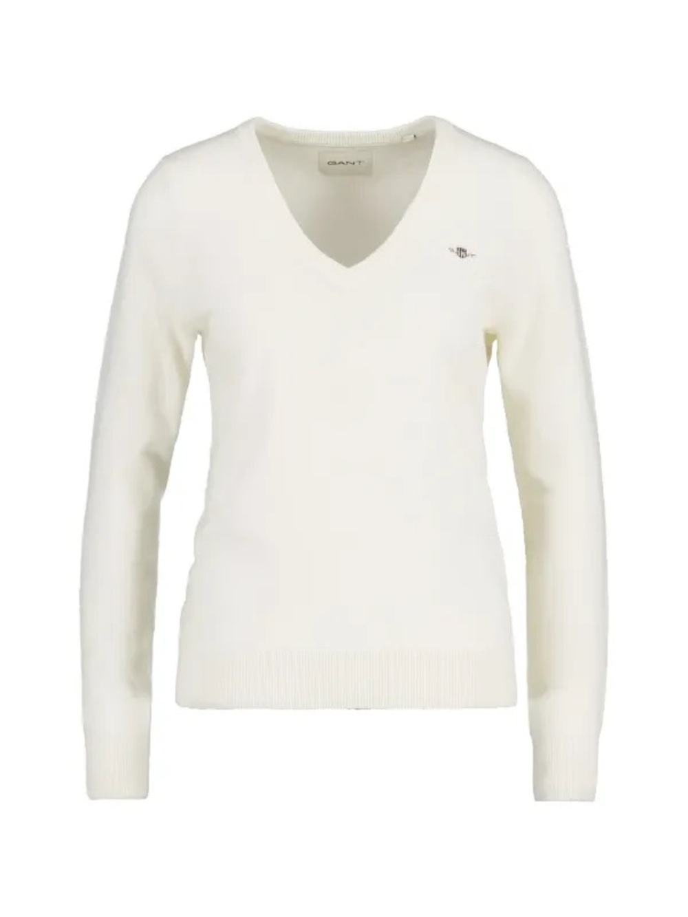 GANT Women’s Ivory Cotton V-Neck Sweater Embroidered Logo Size S